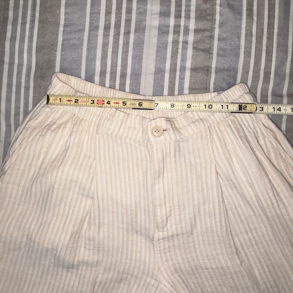 Aerie Women Cream Pin Strip Wide Leg Pleated Pockets Cotton Comfort Size Medium - Picture 8 of 12